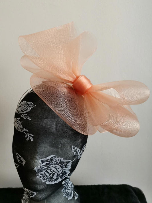 Peach nude coral salmon fascinator millinery burlesque wedding hat hair piece