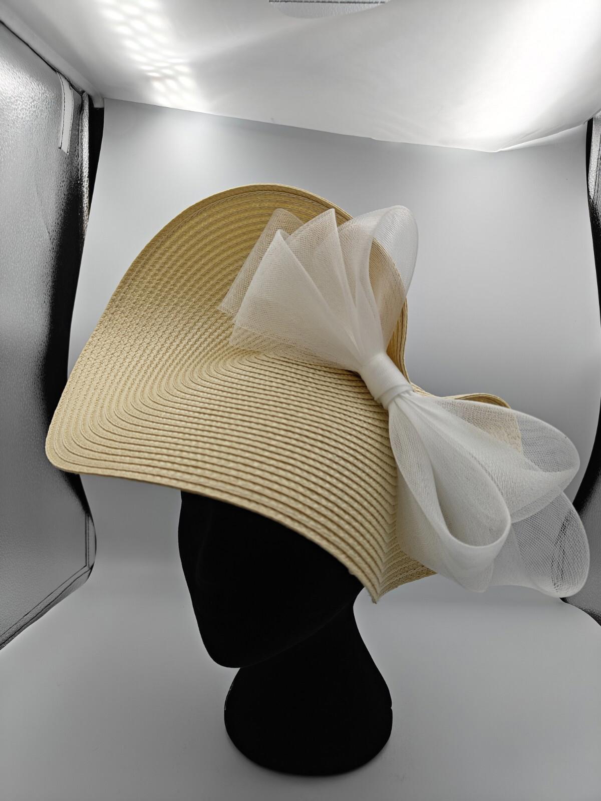 cream white bow straw fascinator millinery burlesque headband wedding hat