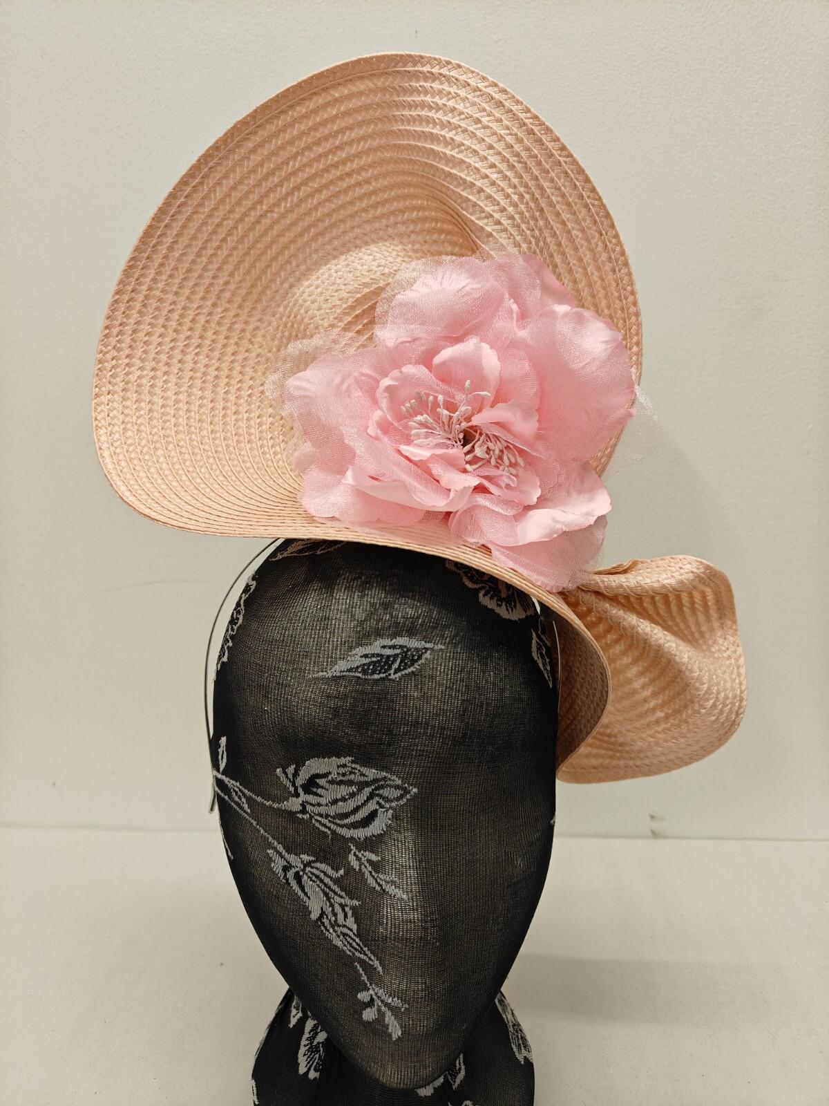 peach pink flower large straw fascinator millinery burlesque headband wedding