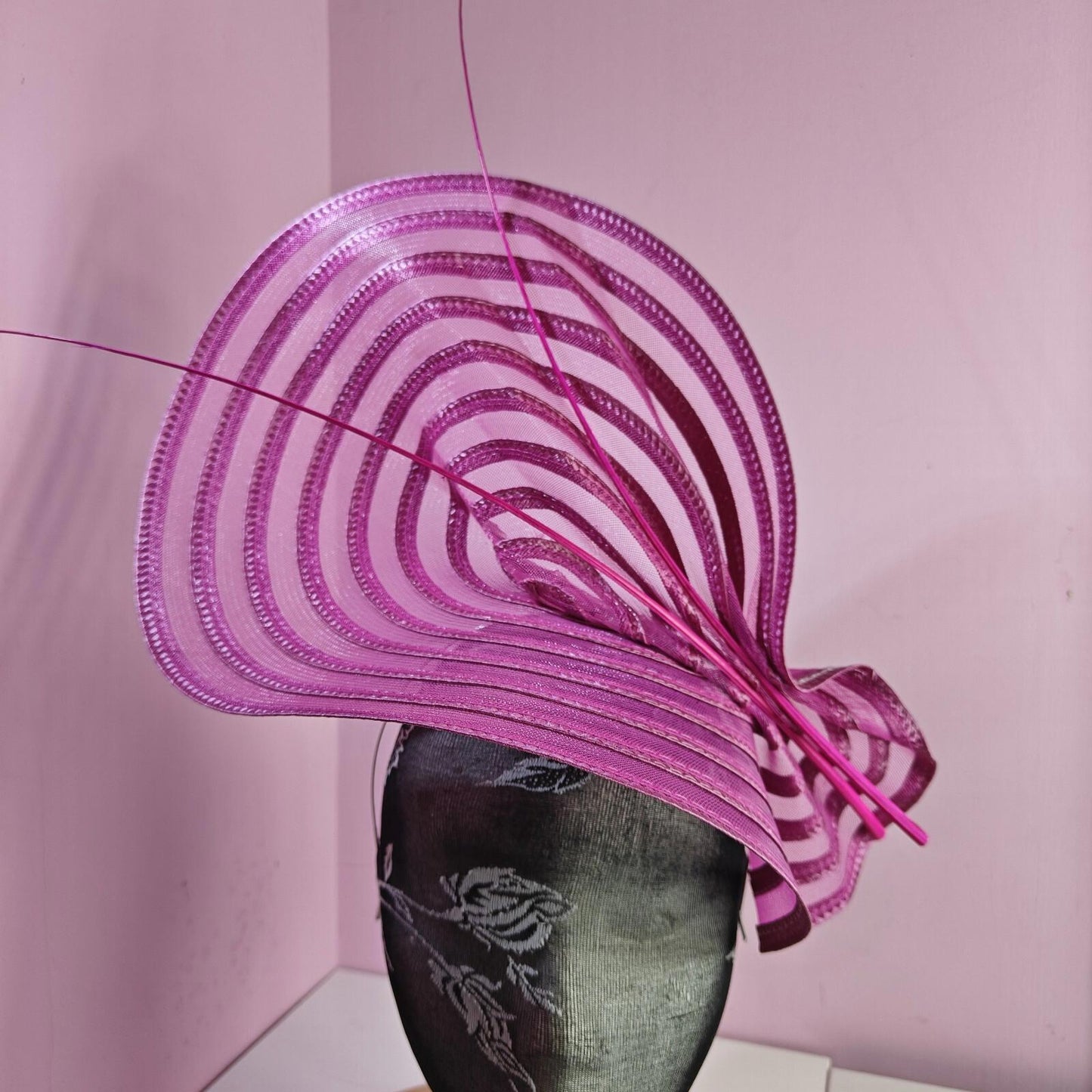 pink ostrich quill spine fascinator wedding hat Kentucky Derby Royal Ascot