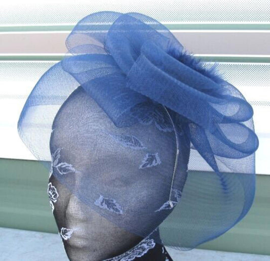 navy blue headband crin fascinator millinery hat wedding ascot