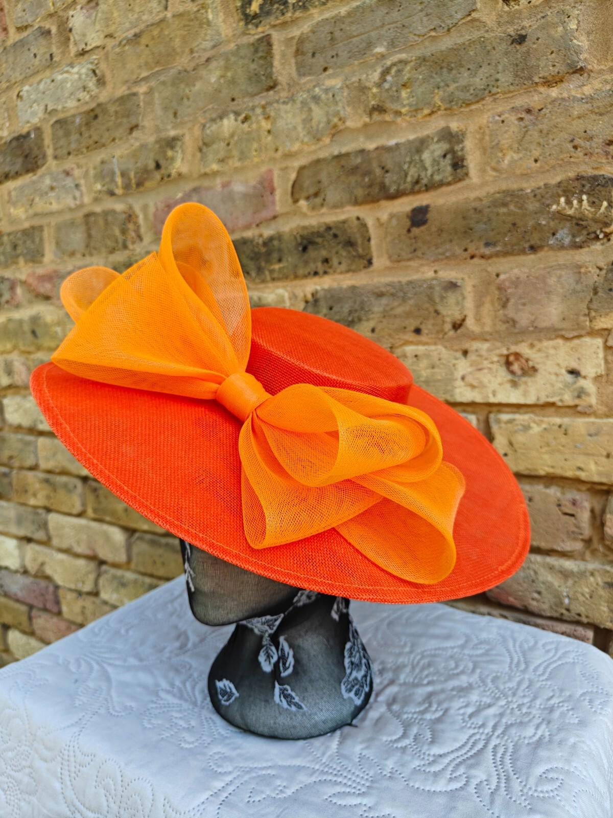 orange large fascinator wedding hat  Kentucky Derby Royal Ascot bow