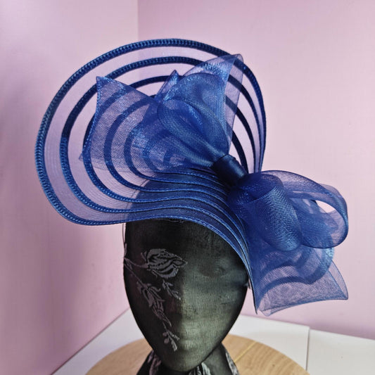 dark blue bow fascinator millinery wedding hat Kentucky Derby Royal Ascot