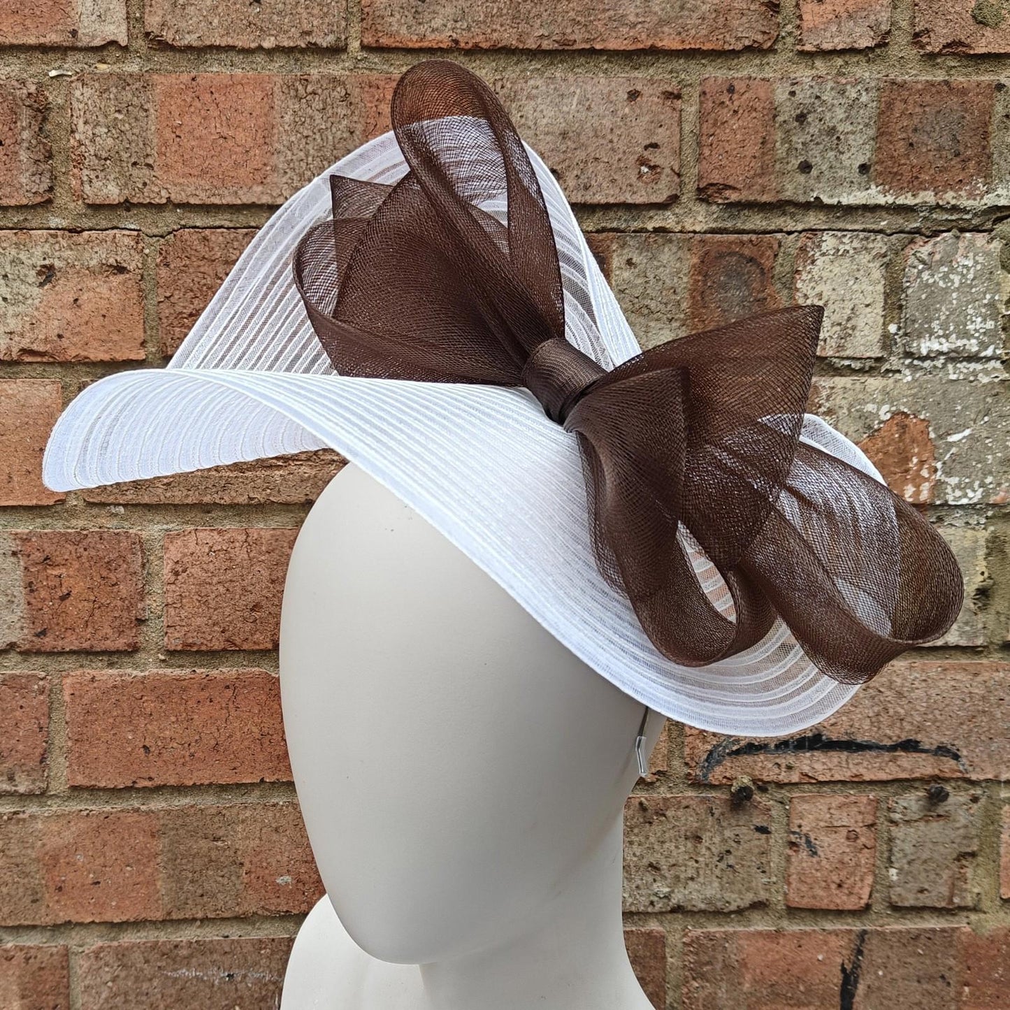 white dark brown bow crinoline fascinator millinery headband wedding hat party cosplay