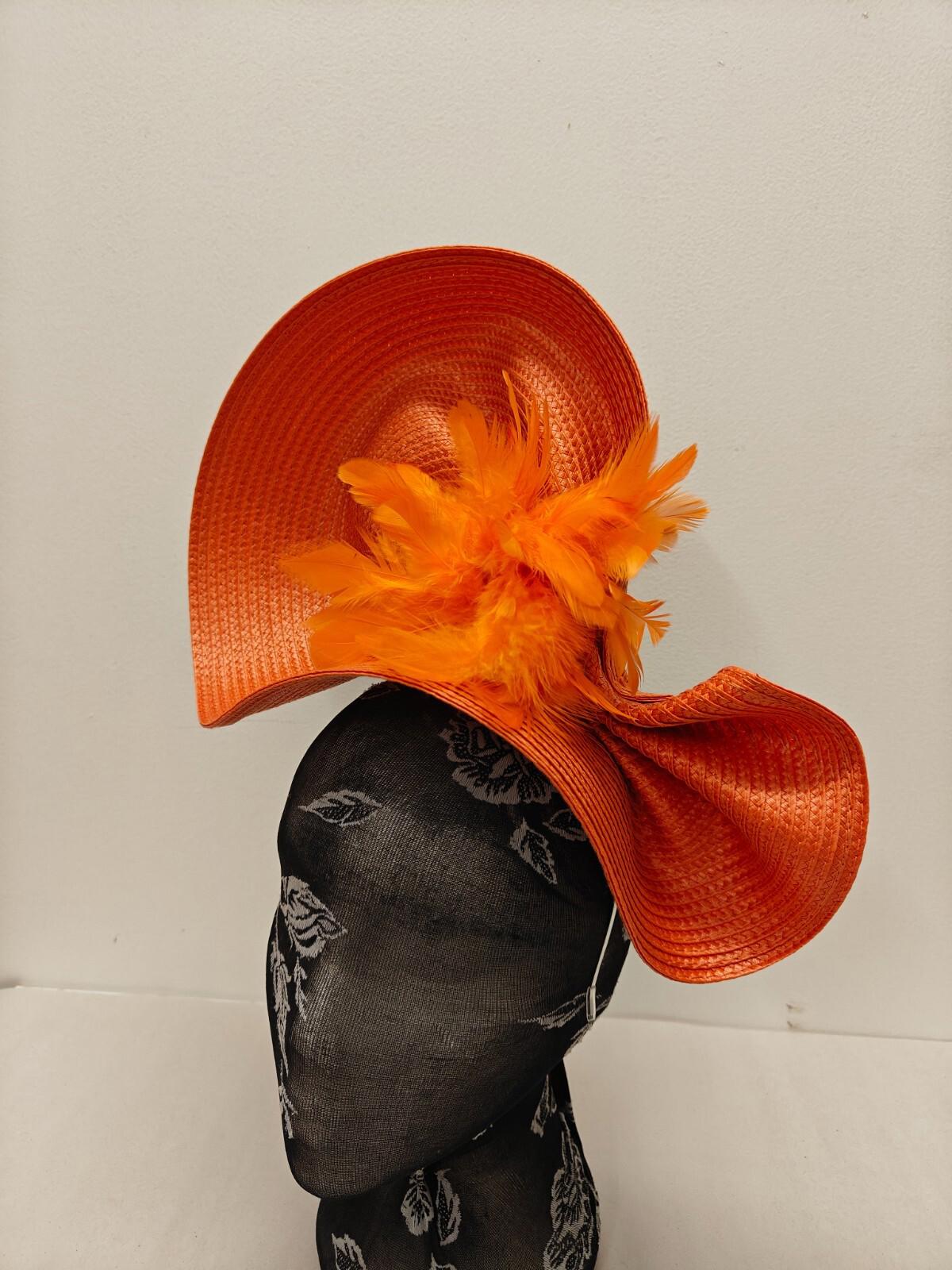 orange flower large straw fascinator millinery burlesque headband wedding hat