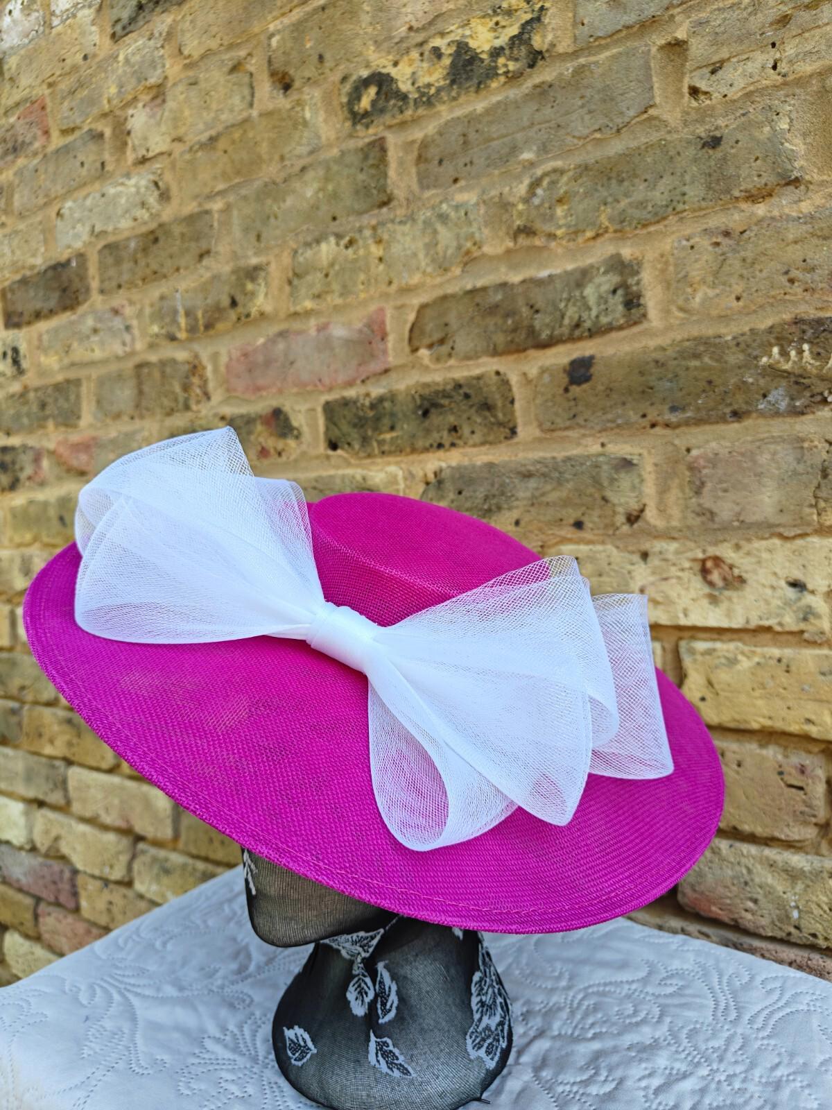 dark pink white large fascinator wedding hat  Kentucky Derby Royal Ascot bow