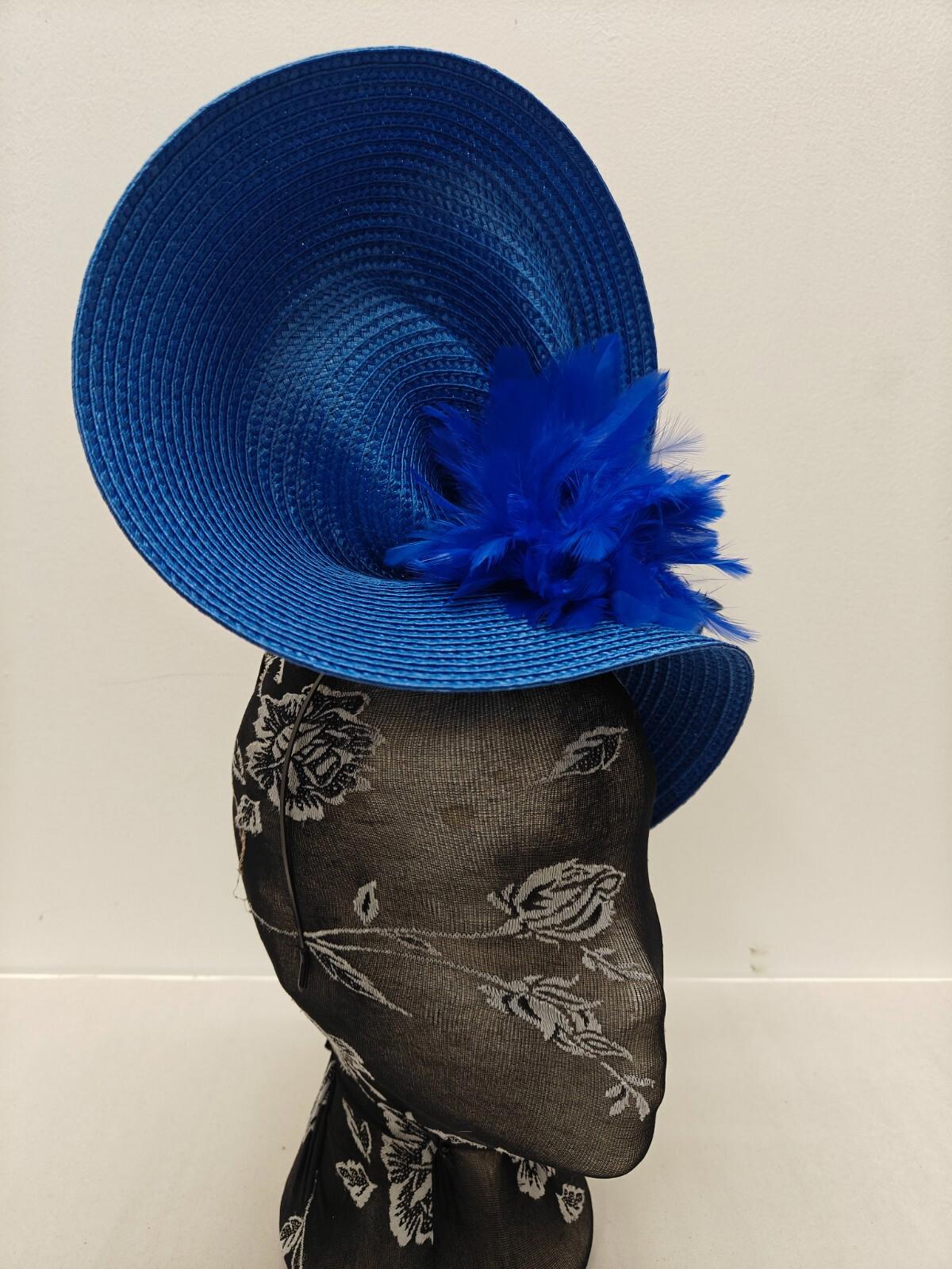 blue flower large straw fascinator millinery burlesque headband wedding hat