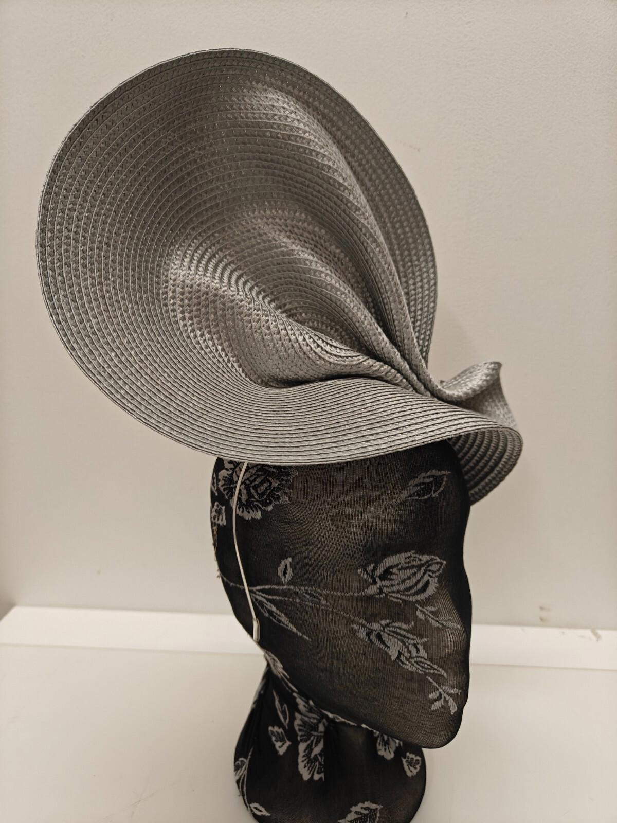 silver grey large straw fascinator millinery burlesque headband wedding hat