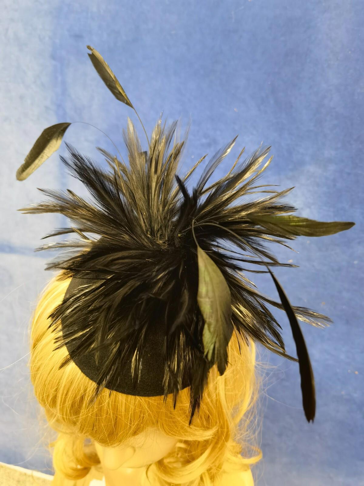 black feather flower felt mini pill box hat veiling veil fascinator wedding