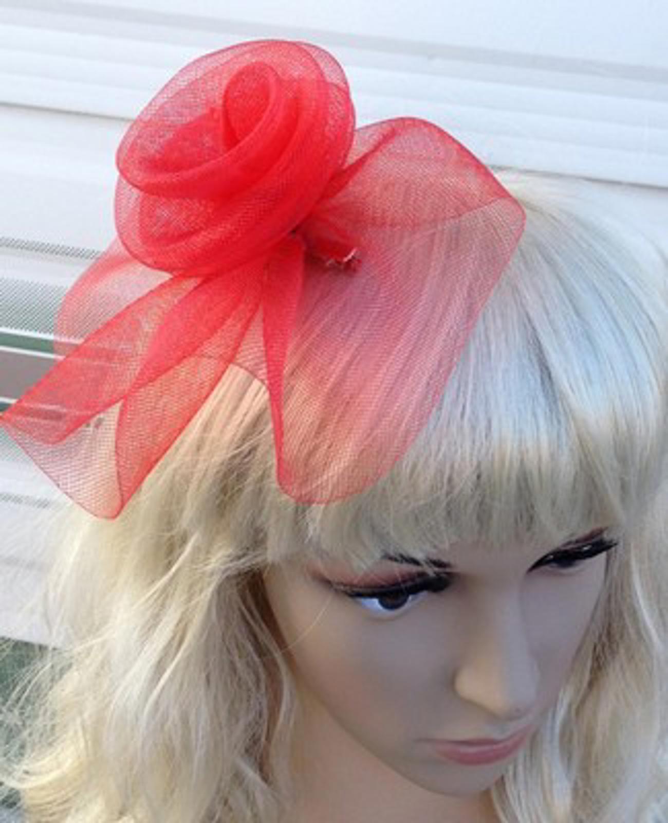 red fascinator millinery feather brooch clip wedding hat bridal ascot race