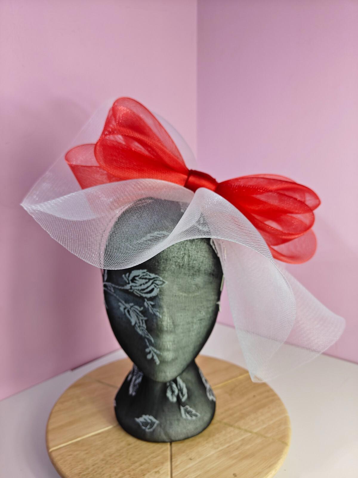 white red fascinator millinery headband derby wedding hat ascot race