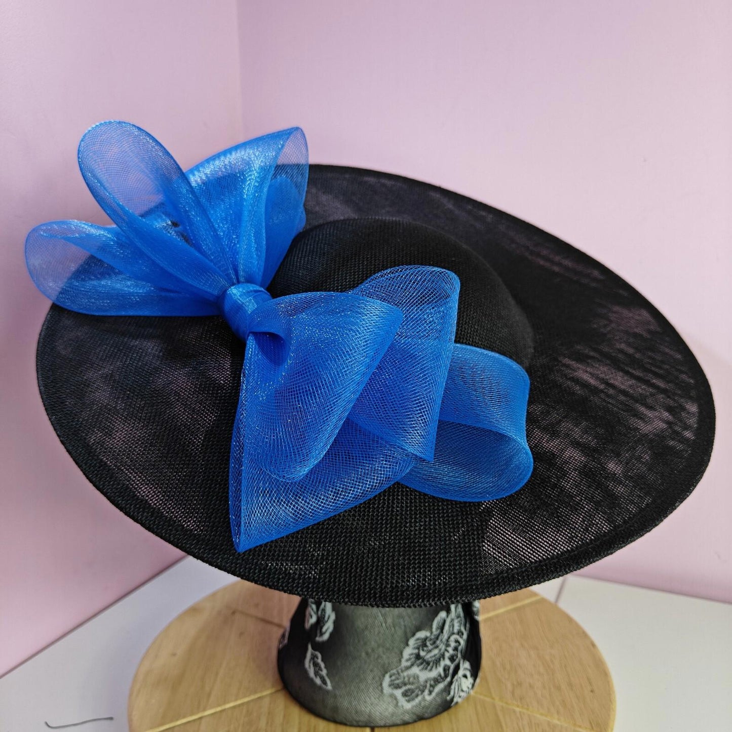 black blue large fascinator wedding hat  Kentucky Derby Royal Ascot bow