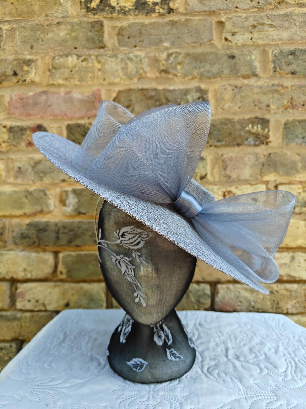 grey large fascinator wedding hat  Kentucky Derby Royal Ascot bow