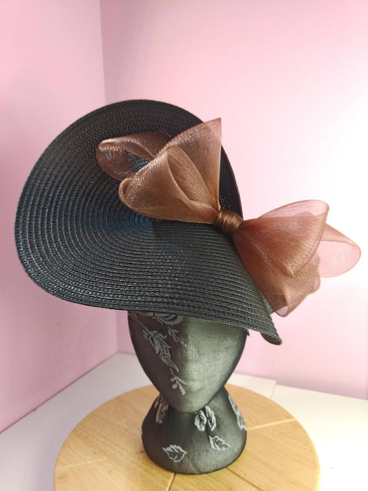 black brown large straw fascinator wedding hat Kentucky Derby Royal Ascot