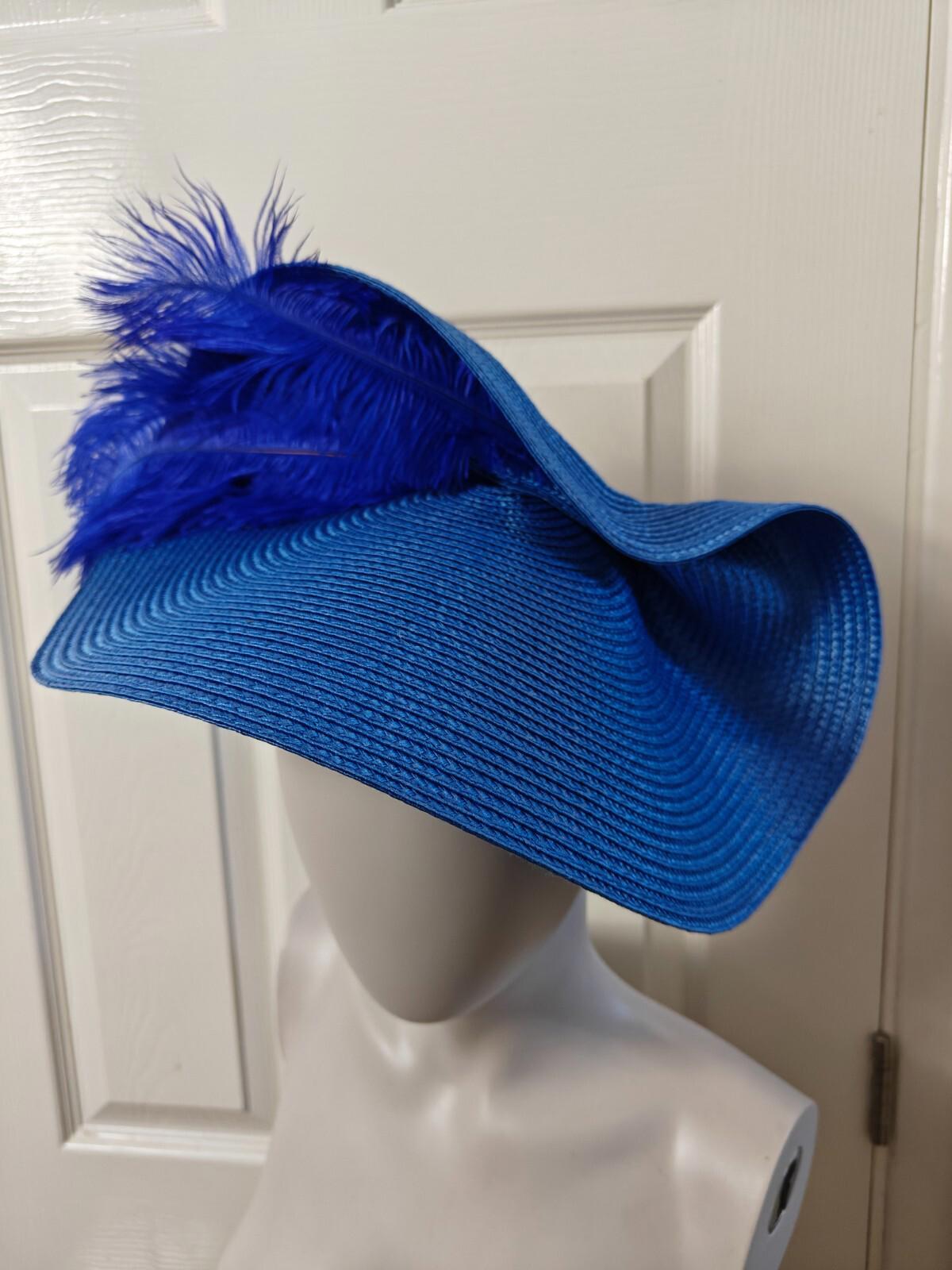 blue large straw fascinator ostrich feather millinery headband wedding hat