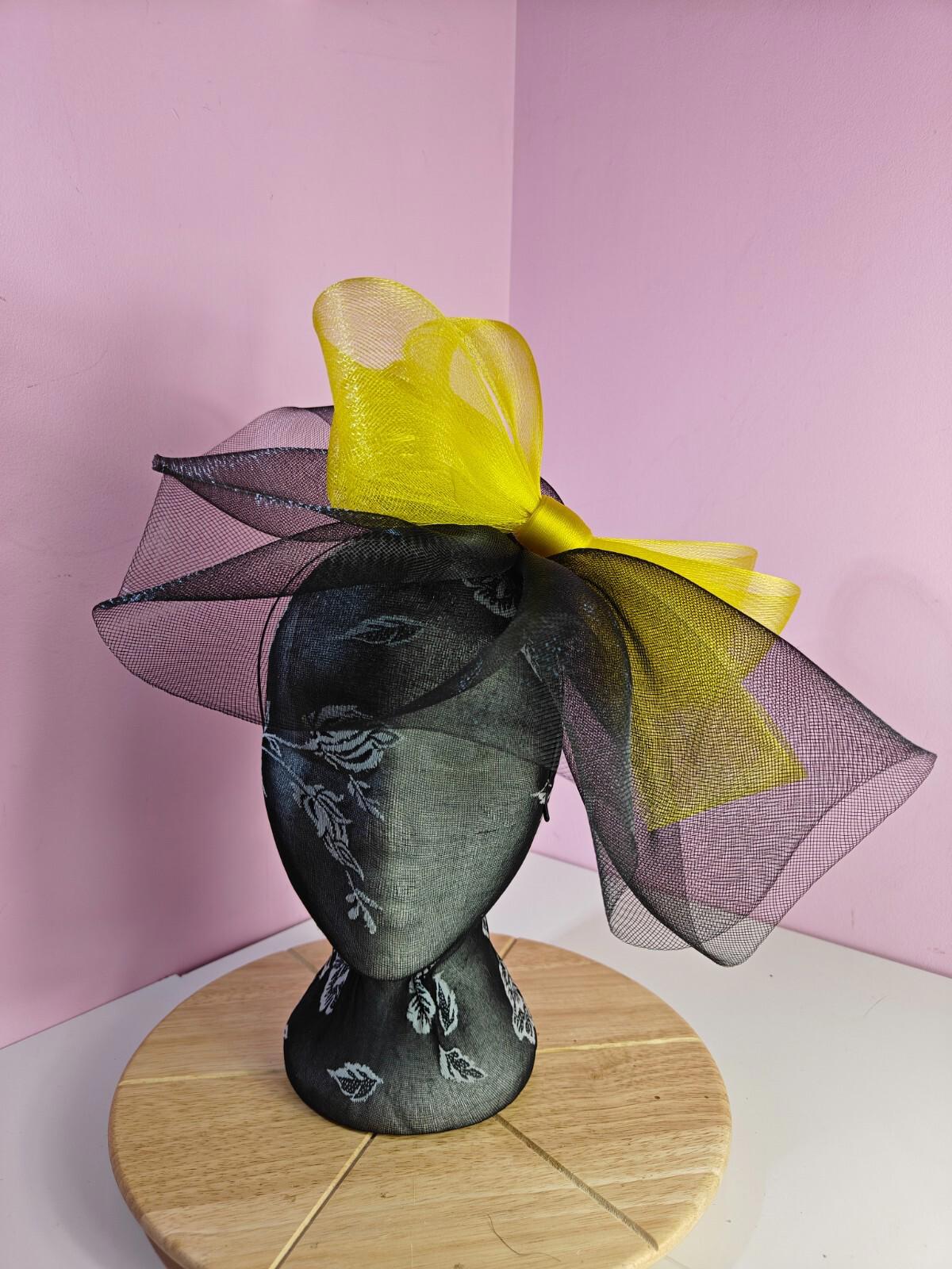 black yellow fascinator millinery headband derby wedding hat ascot race