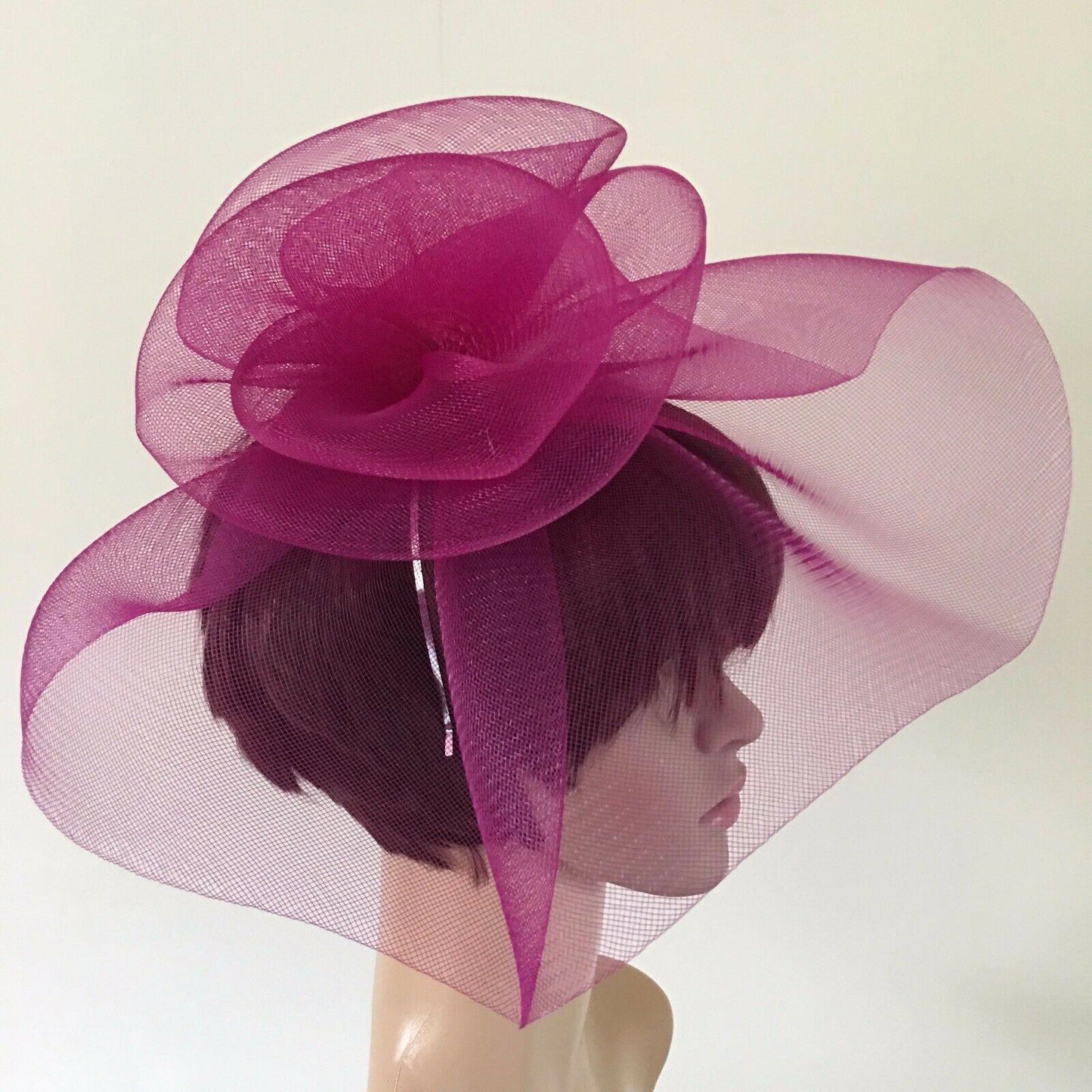 dark plum pink purple headband crinoline fascinator millinery hat wedding ascot