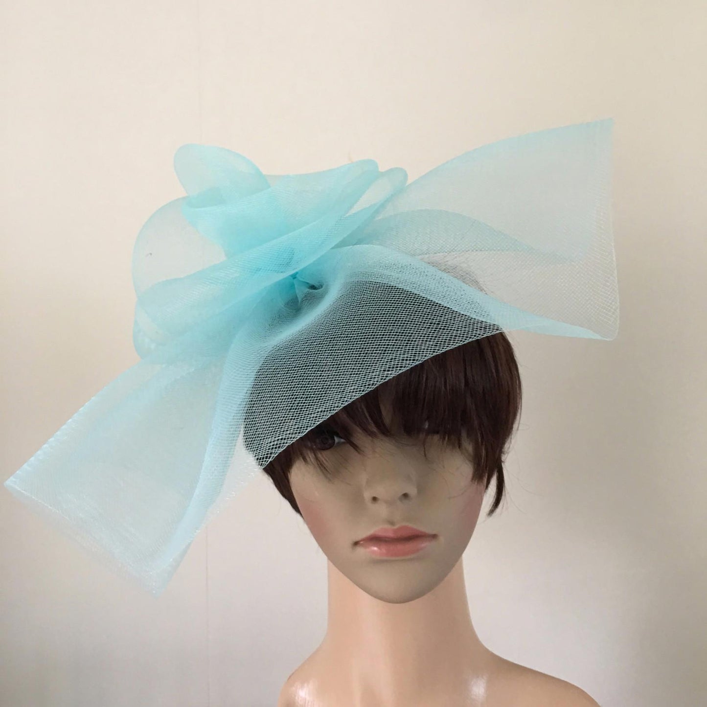 duck egg light pale baby blue feather headband fascinator millinery wedding