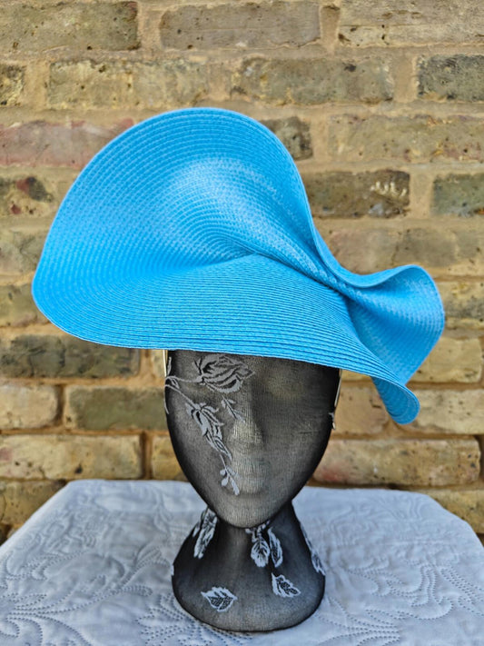 light blue large straw fascinator millinery headband wedding hat ascot