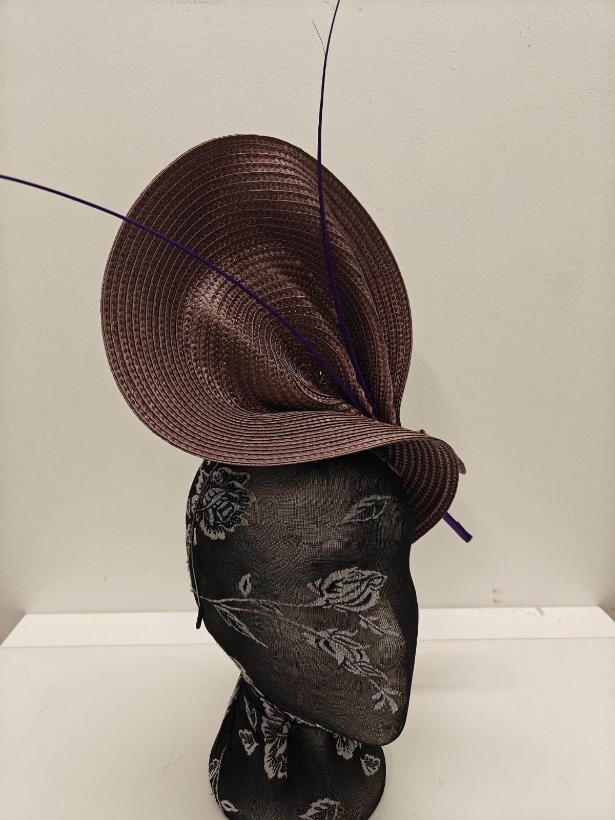 light brown straw fascinator ostrich quill spine millinery headband wedding hat