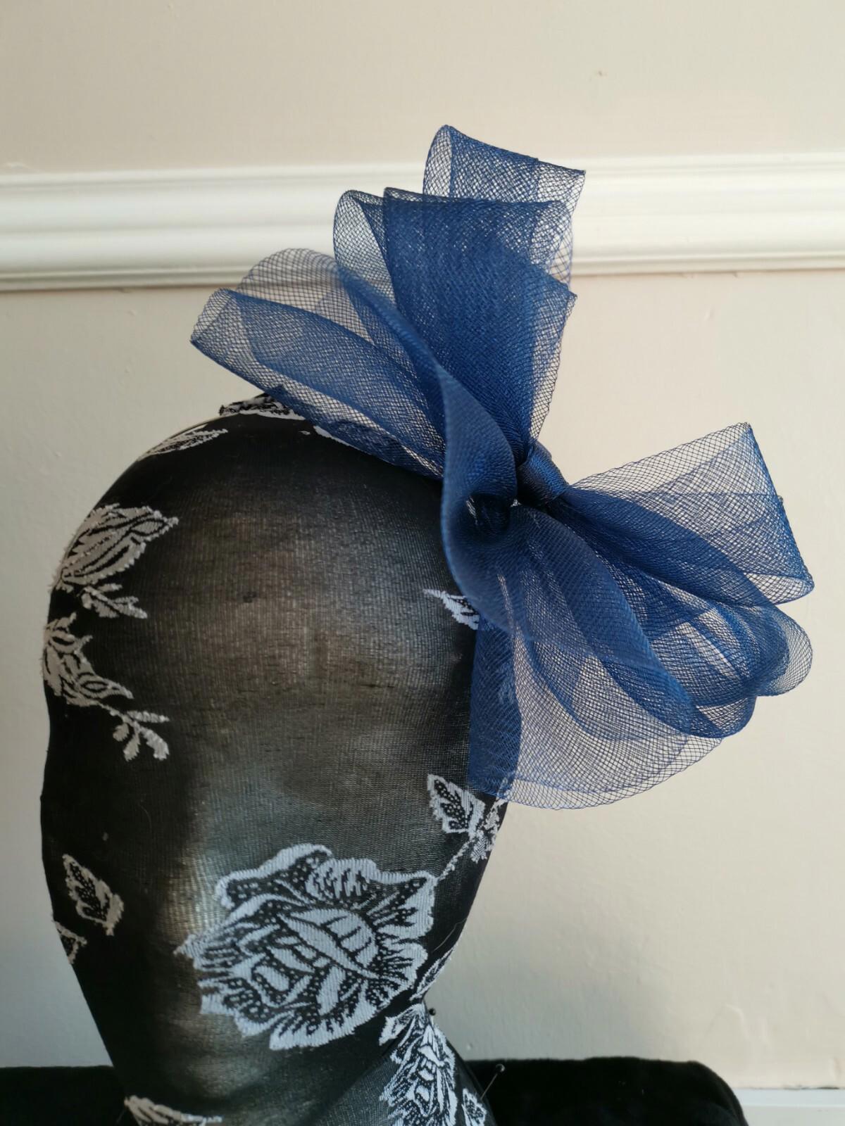 navy dark blue fascinator millinery burlesque headband wedding hat hair piece