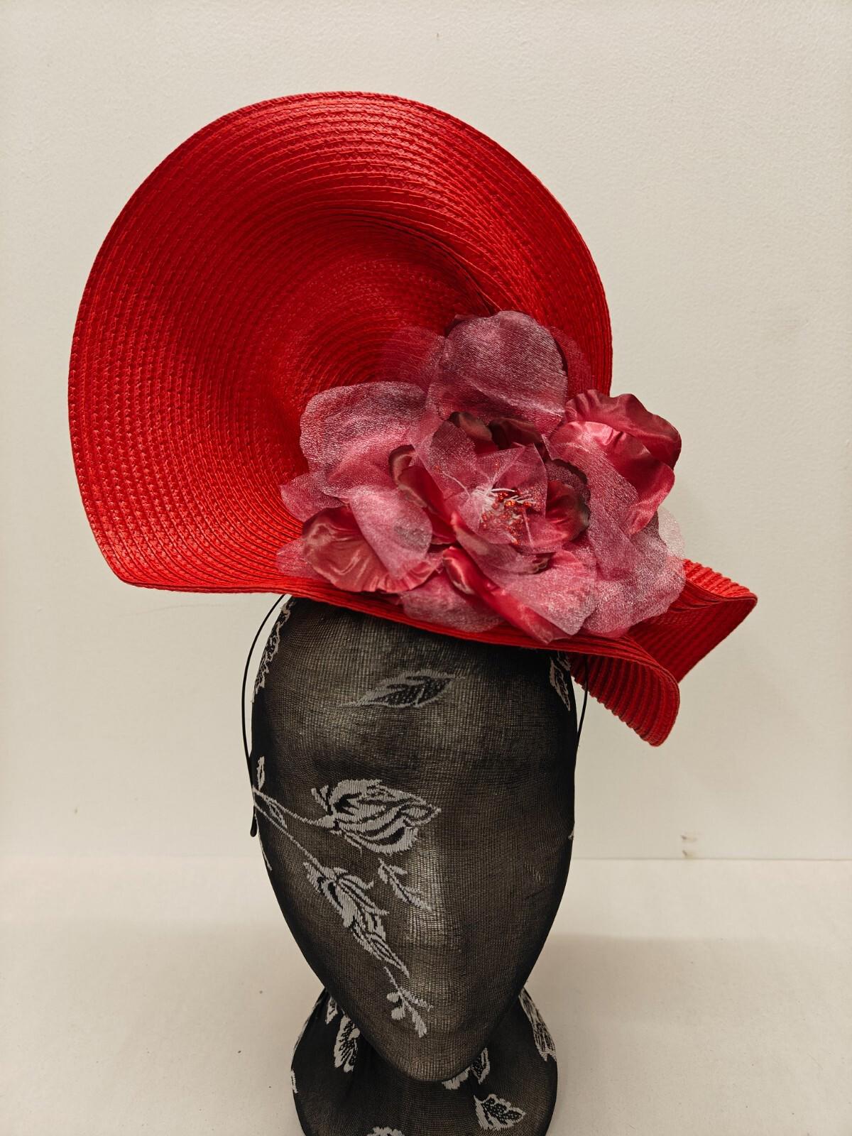 red flower large straw fascinator millinery burlesque headband wedding hat