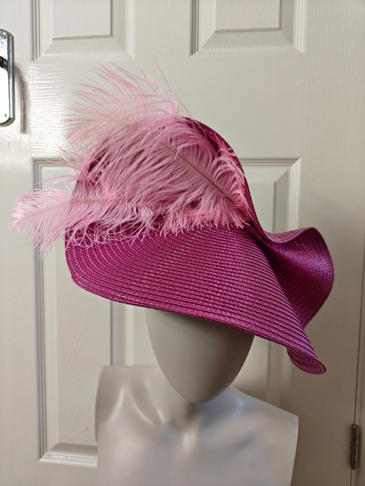 pink large straw fascinator ostrich feather millinery headband wedding hat
