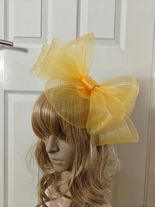 gold yellow fascinator millinery burlesque headband wedding hat ascot race