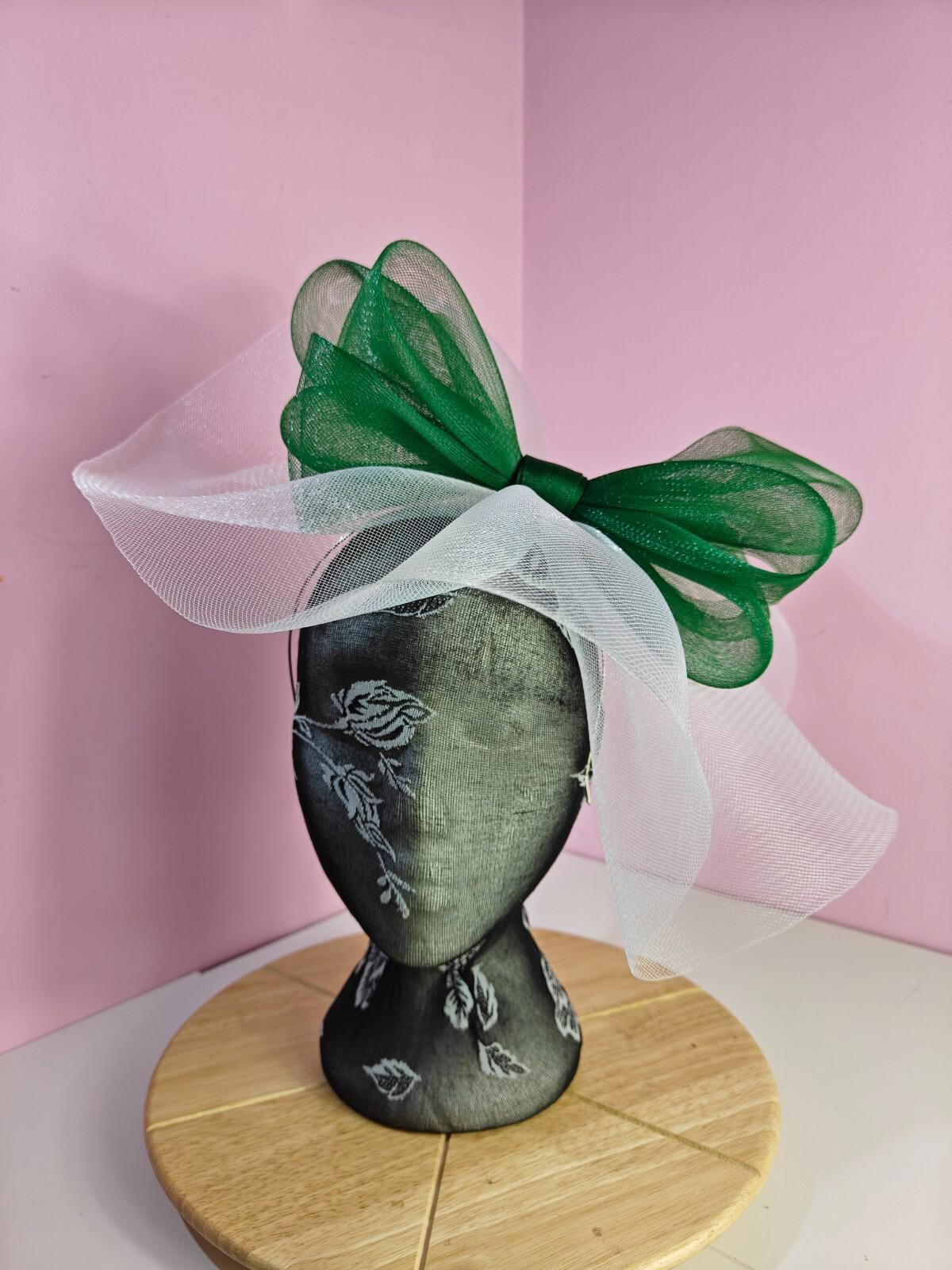 white green fascinator millinery headband derby wedding hat ascot race