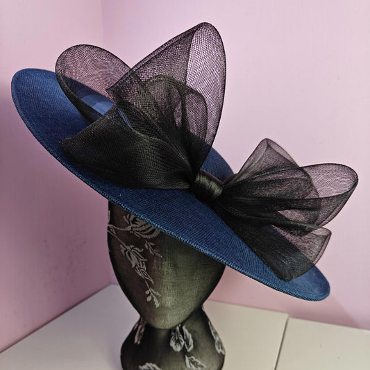 navy black large fascinator headband wedding hat  Kentucky Derby Royal Ascot bow