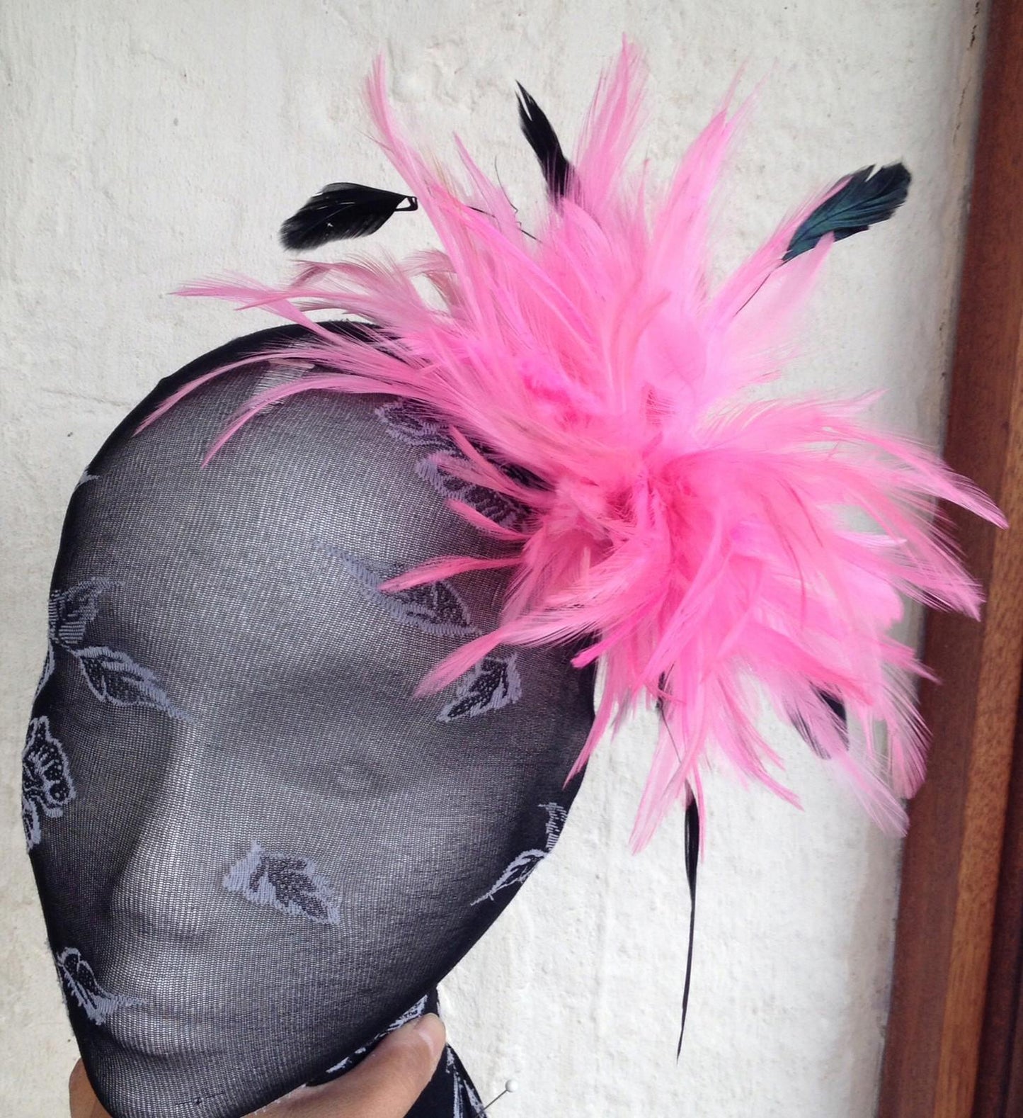 pink fascinator millinery feather brooch clip ascot race wedding bridal hair