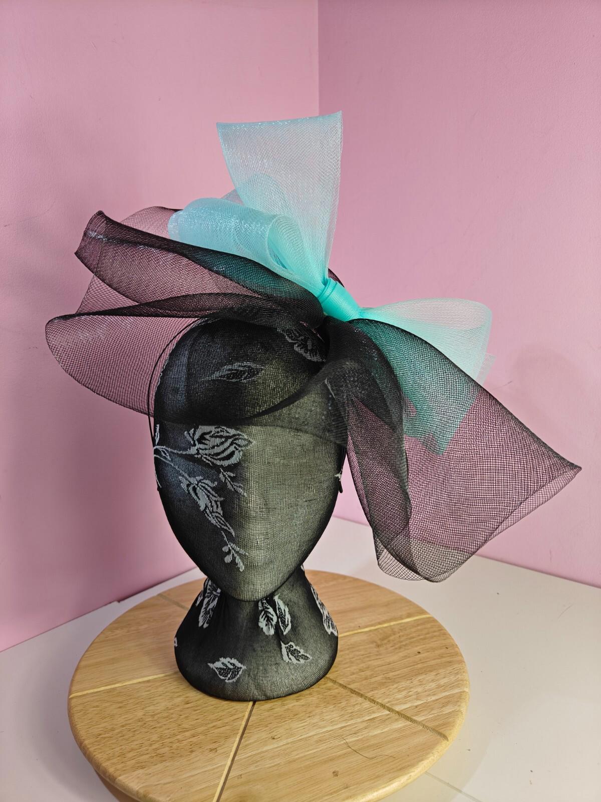 black light blue fascinator millinery headband derby wedding hat ascot race