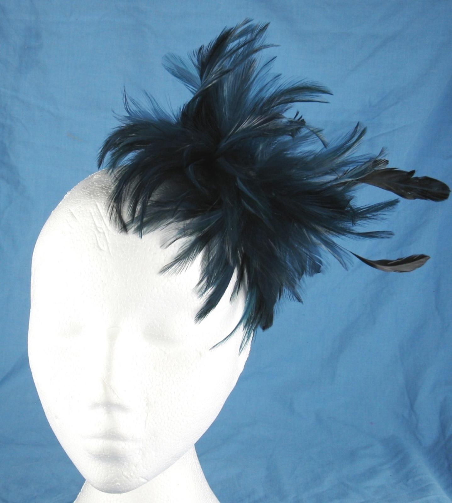 navy blue fascinator millinery feather brooch clip wedding ascot hat hair piece