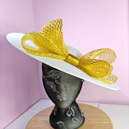 white gold large fascinator wedding hat  Kentucky Derby Royal Ascot bow