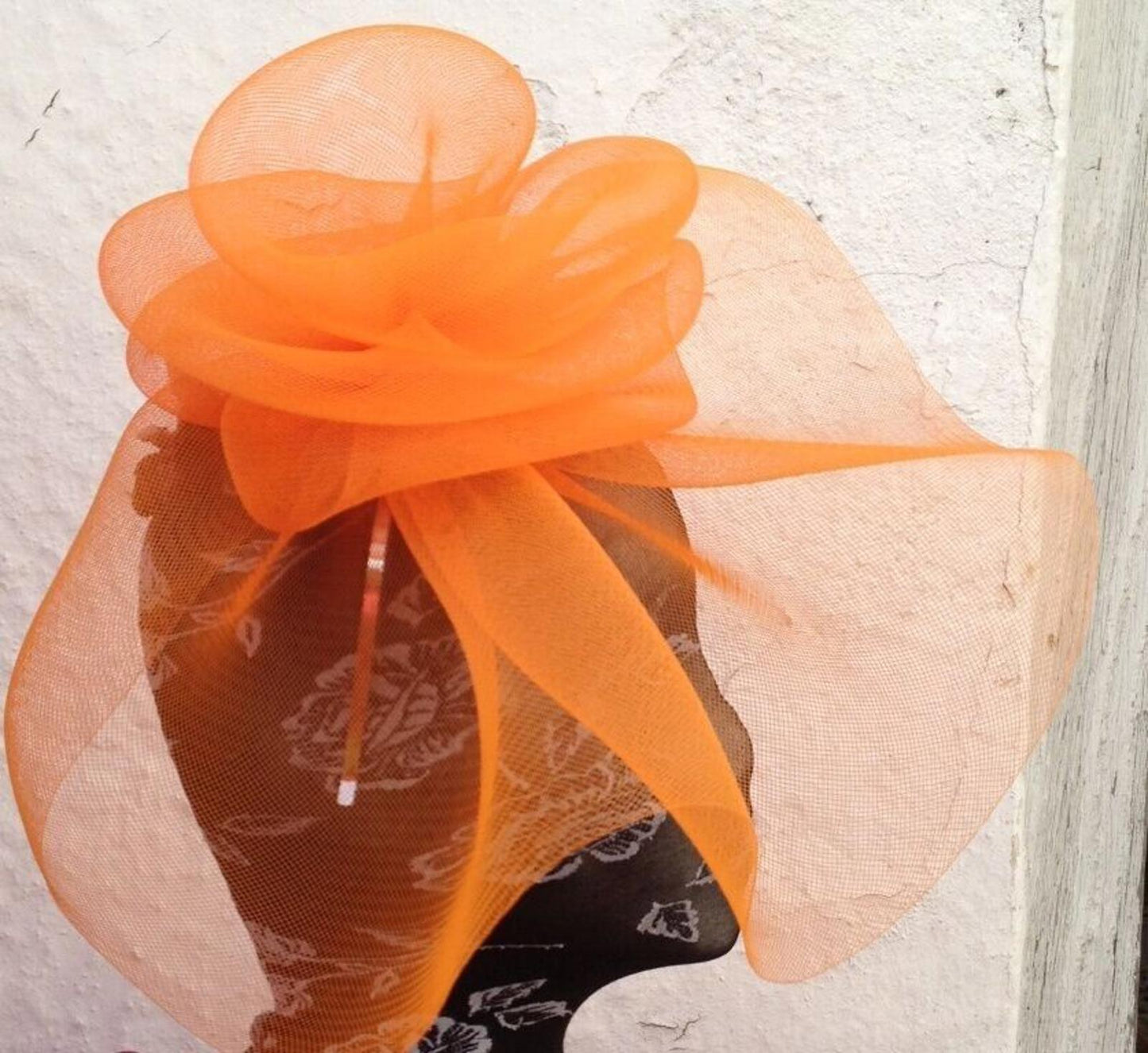 orange fascinator millinery burlesque wedding hat ascot race bridal British