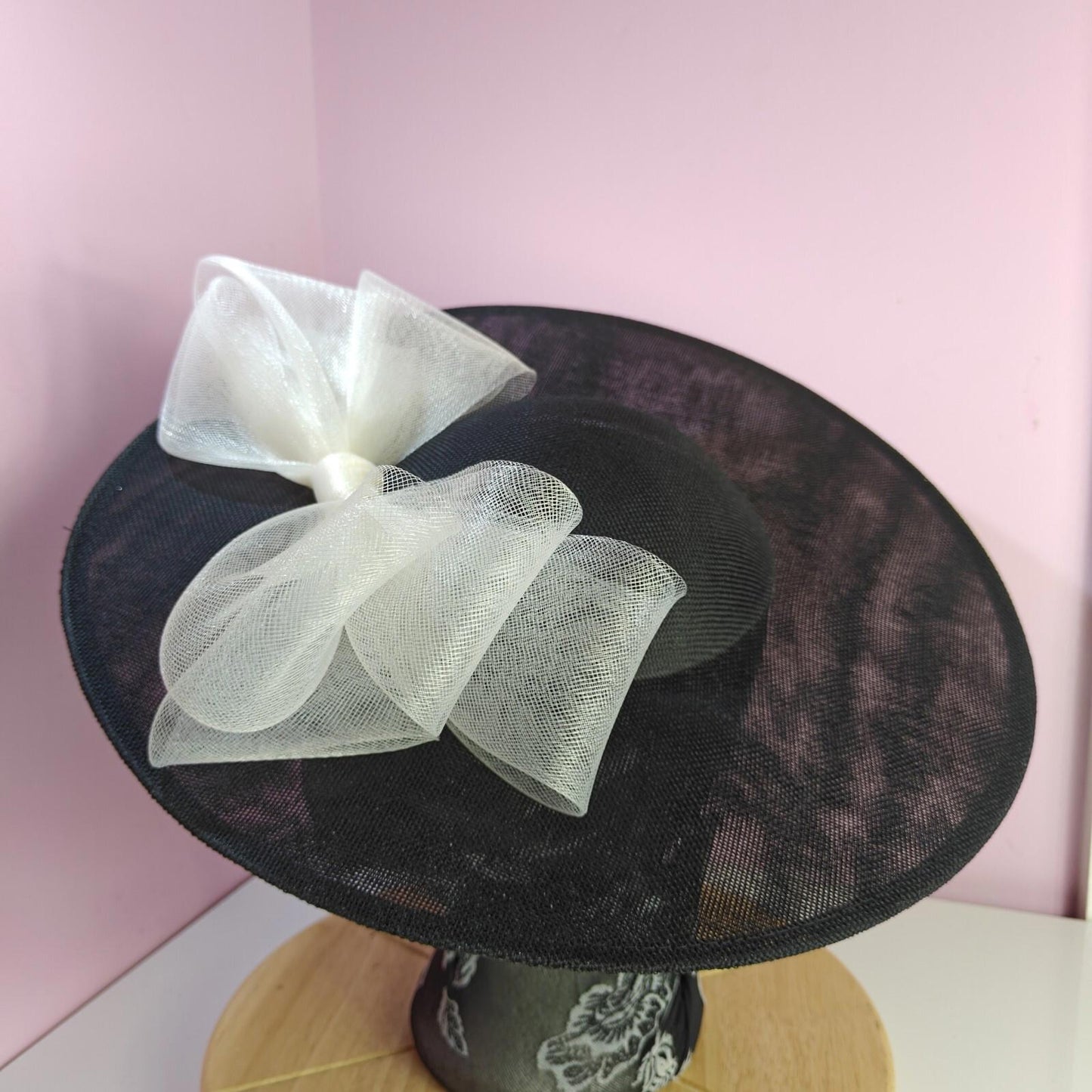 black ivory large fascinator wedding hat  Kentucky Derby Royal Ascot bow