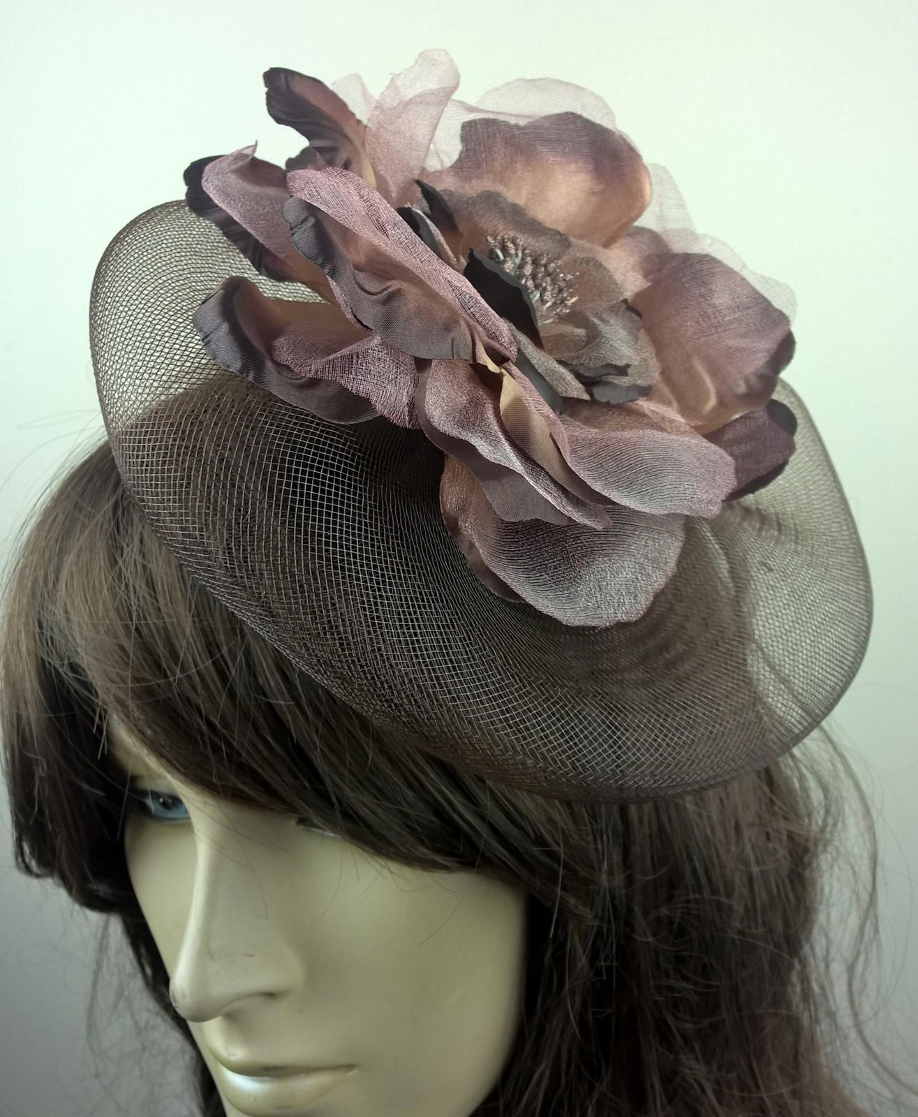 brown satin flower fascinator millinery burlesque wedding hat bridal race 1