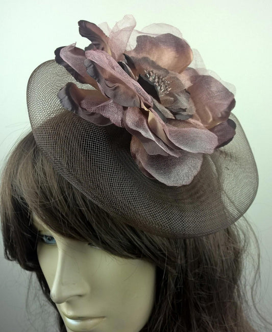 brown satin flower fascinator millinery burlesque wedding hat bridal race 1