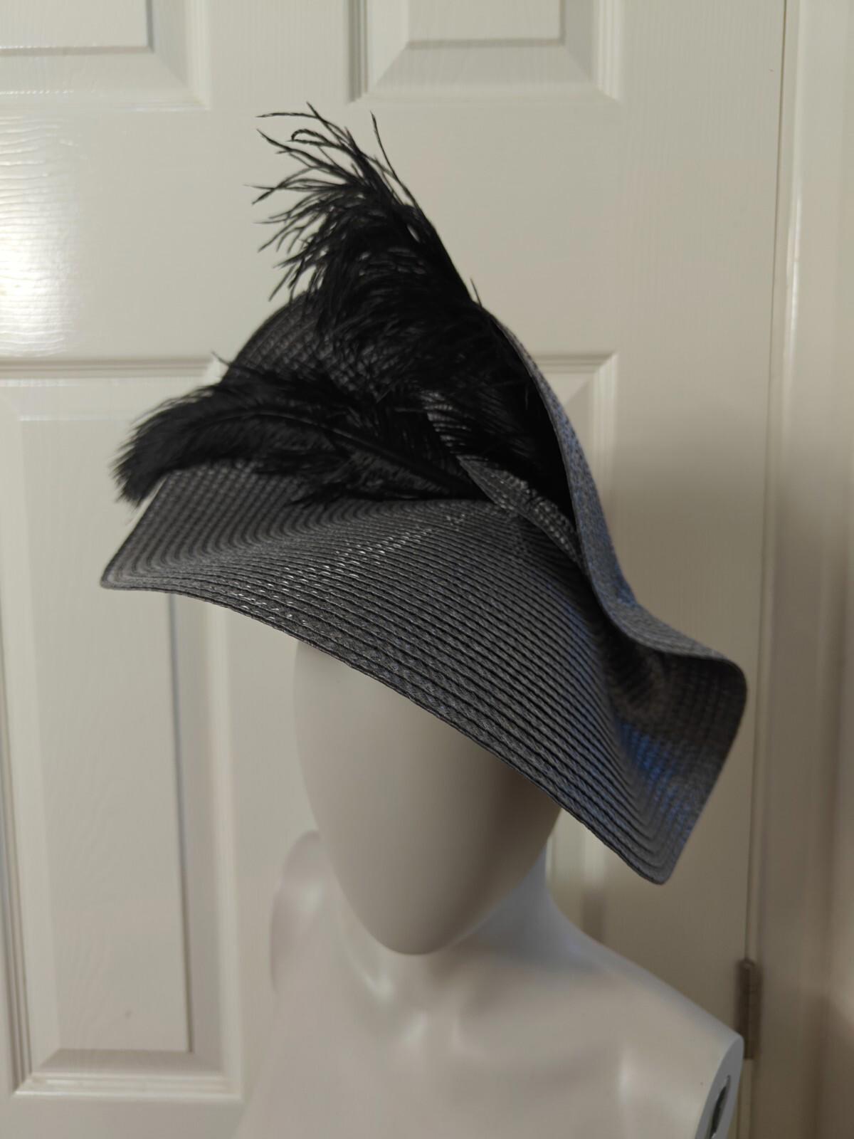 dark grey large straw fascinator ostrich feather millinery headband wedding hat