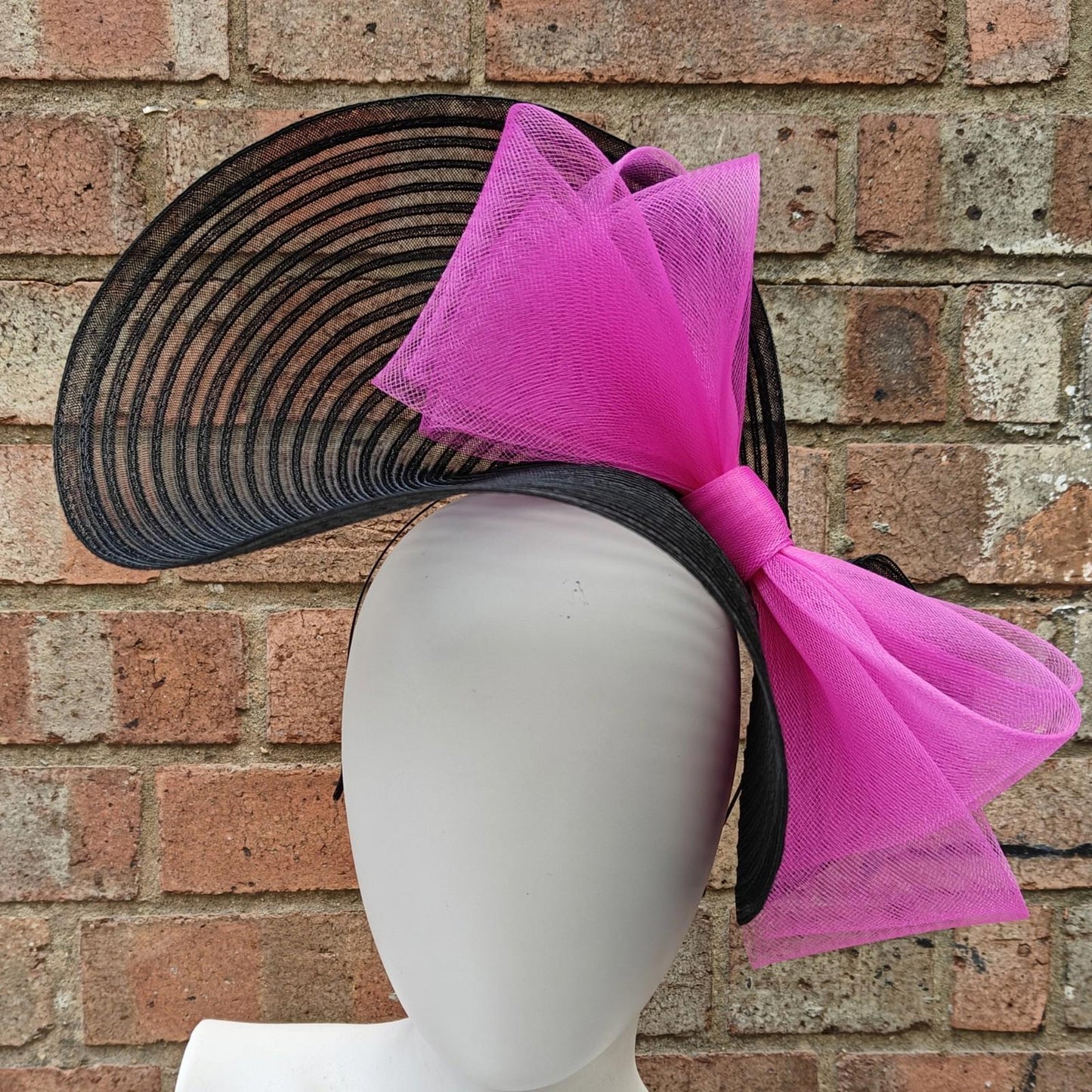 black dark pink bow crinoline fascinator millinery headband wedding hat party cosplay