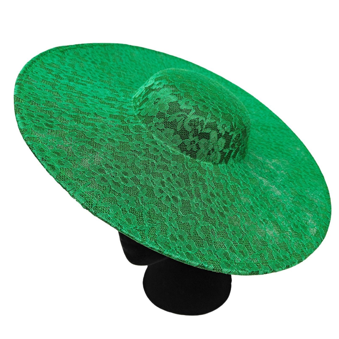 green lace large wide brim DIY fascinator base wedding hat Kentucky Derby Ascot