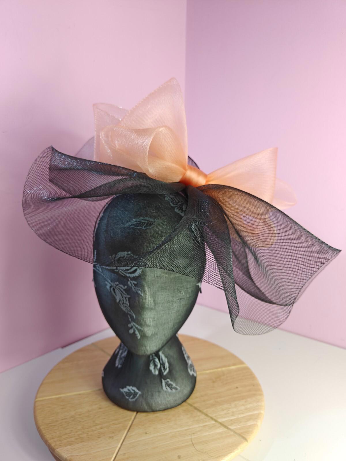 black peach fascinator millinery headband derby wedding hat ascot race