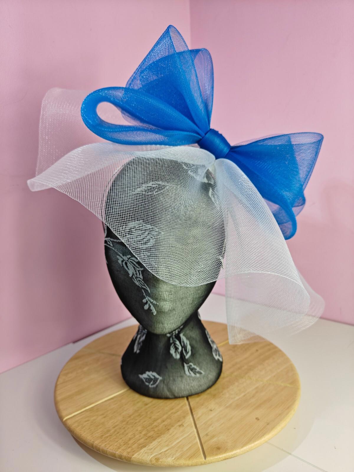 white blue fascinator millinery headband derby wedding hat ascot race