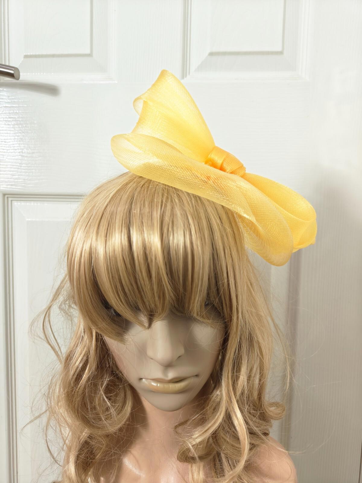 gold yellow fascinator millinery burlesque headband wedding hat ascot race