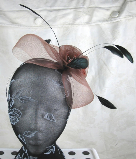 light brown feather headband fascinator millinery wedding ascot hat hair piece