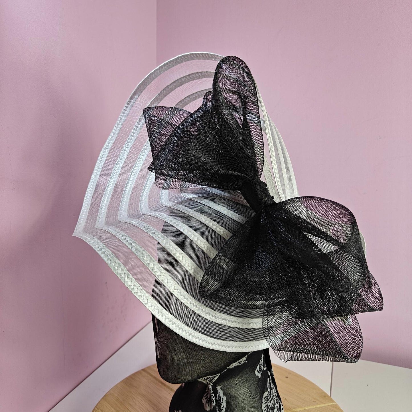 white black bow fascinator millinery wedding hat Kentucky Derby Royal Ascot