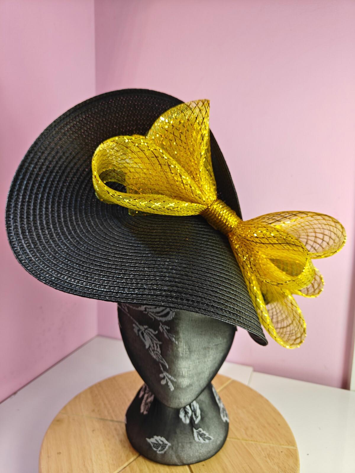 black gold large straw fascinator wedding hat Kentucky Derby Royal Ascot