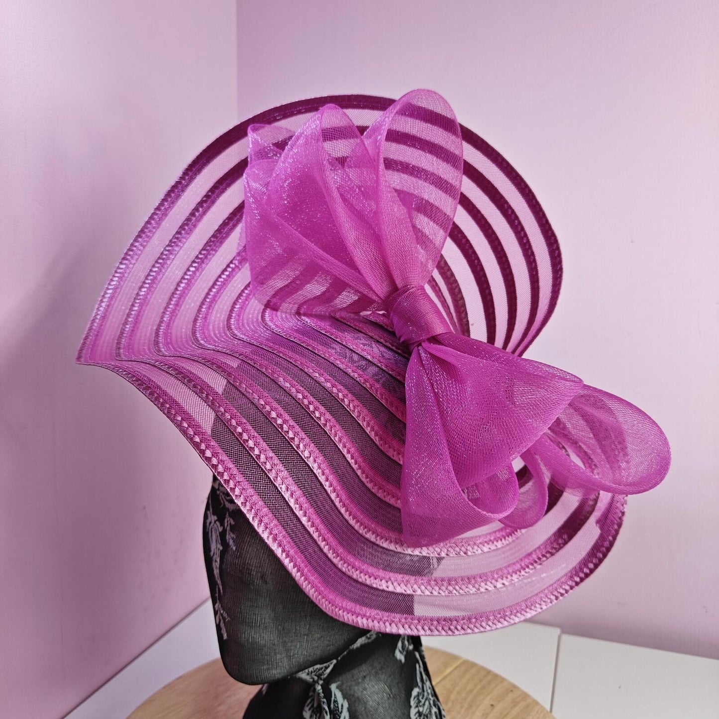 dark pink bow fascinator millinery wedding hat Kentucky Derby Royal Ascot