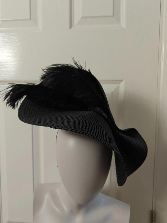 black large straw fascinator ostrich feather millinery headband wedding hat