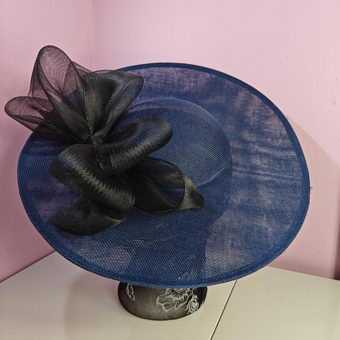 navy black large fascinator headband wedding hat  Kentucky Derby Royal Ascot bow
